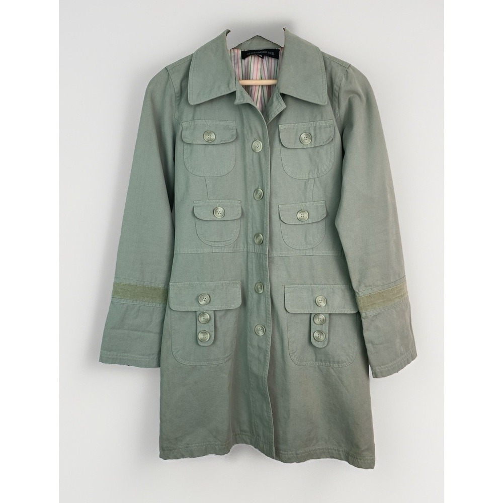 Allesandro Keil Women's M Sage Green Lined Mid-Length Button Up Utility Coat